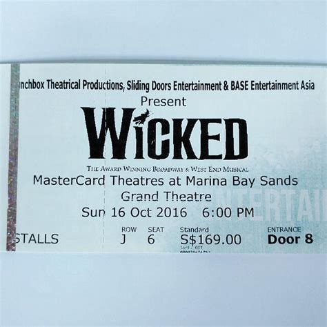 Wicked Musical Ticket x 1, Tickets & Vouchers, Event Tickets on Carousell