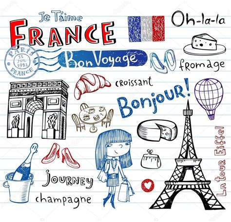 Símbolos de Francia como funky garabatos — Ilustración de stock ...