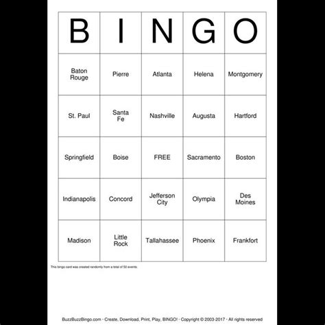 BuzzBuzzBingo on Twitter: "Do you want a fun classroom activity? US State Capitals Bingo is the ...