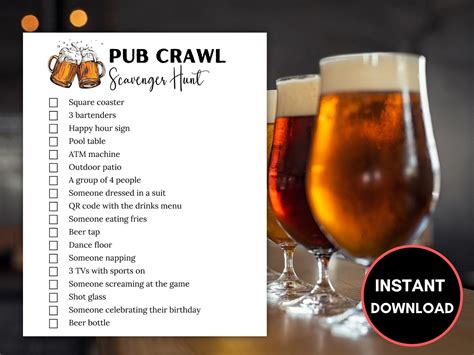 Bar Crawl Scavenger Hunt, Pub Crawl Scavenger Hunt, Pub Crawl Game, Bar ...