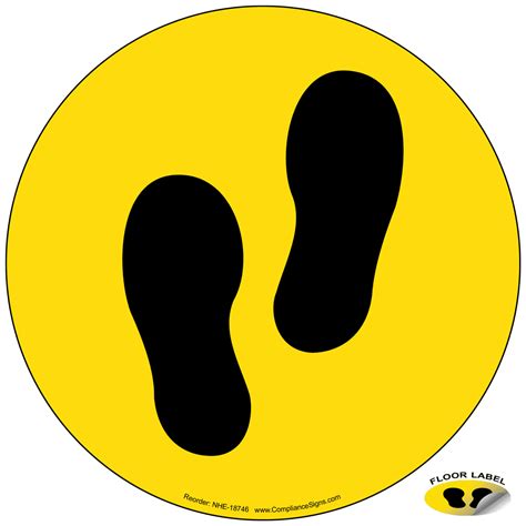 Social Distancing Walking Footprints Symbol Floor Label - Yellow