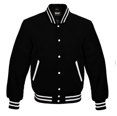 Letterman Varsity Jacket All Wool Black/White Lines - SKAF IMPEX