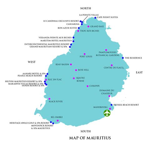 Mauritius Hotels Map - Hotels Locations Map - Mauritius Attractions