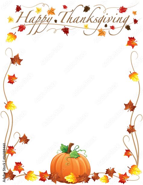 Happy Thanksgiving border with fall leaves and an autumn pumpkin Stock ...