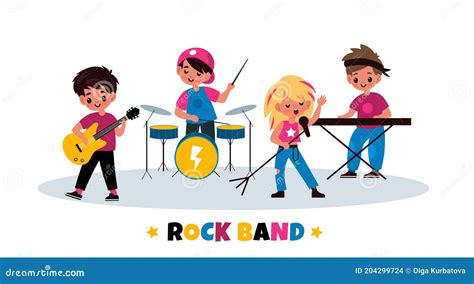 Kids Rock Band. Children Music Concert, Young Musicians Quartet ...