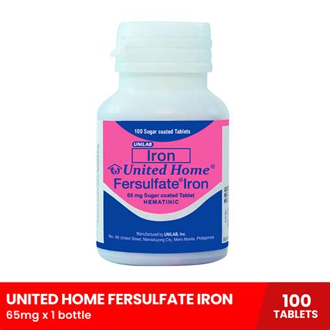 UNITED HOME Fersulfate Iron 65mg x 1 bottle (For Iron Deficiency Anemia ...