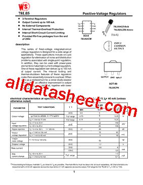 78L05 数据表(PDF) - Wing Shing Computer Components