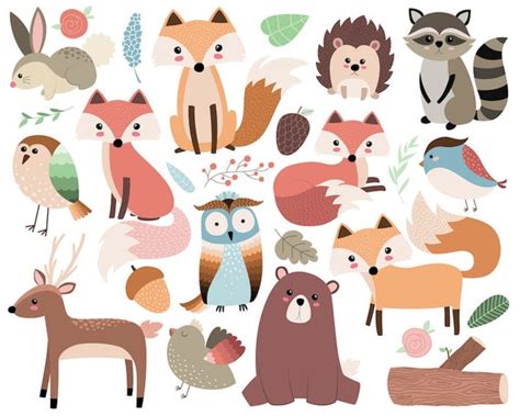 Woodland Forest Animals Clip Art 26 300 DPI Vector PNG & | Etsy