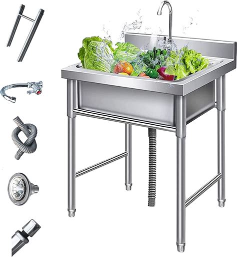 Amazon.com: Free Standing 304 Stainless Steel Utility Sinks Stainless Steel Commercial Kitchen ...