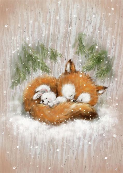 Fox And Rabbit 2 by Makiko | Fox and rabbit, Art prints, Animal art