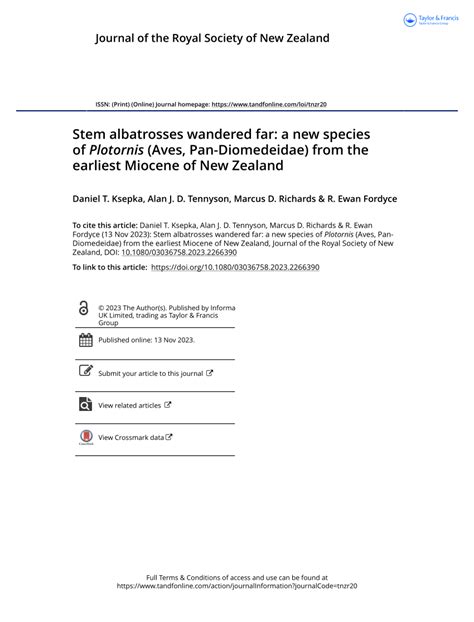 (PDF) Stem albatrosses wandered far: a new species of Plotornis (Aves, Pan-Diomedeidae) from the ...