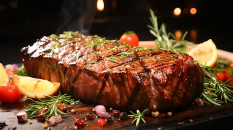 Premium Photo | Freshness and spice enhance the gourmet steak on the grill