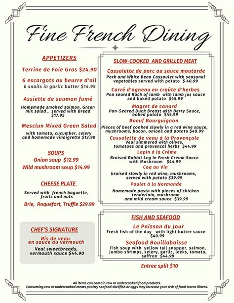 French Food Menu