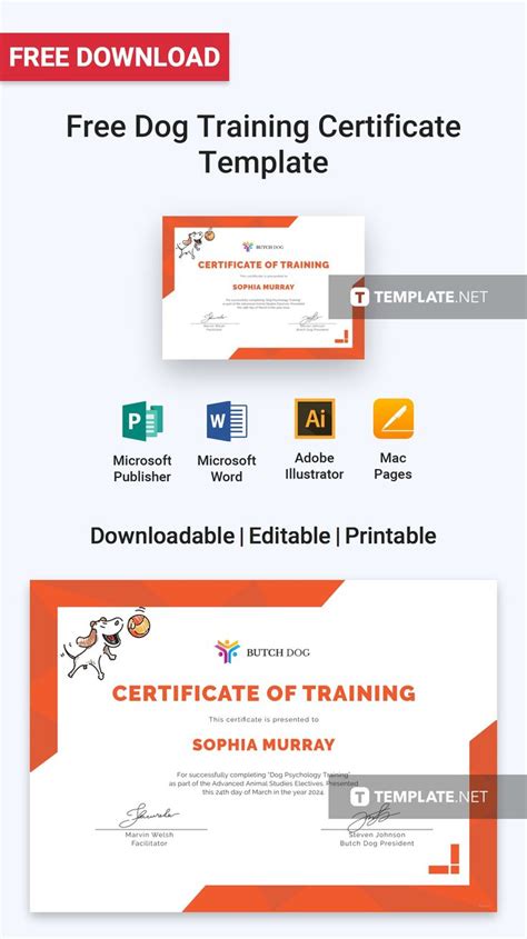 Dog Training Certificate Templates in Illustrator, Pages, PSD, Outlook ...