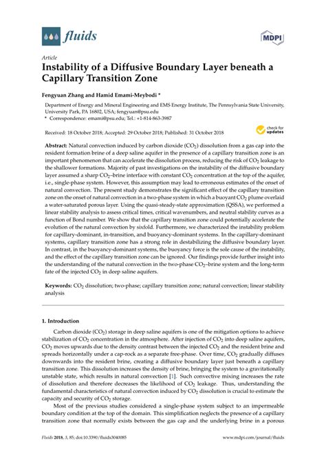 (PDF) Instability of a Diffusive Boundary Layer beneath a Capillary Transition Zone