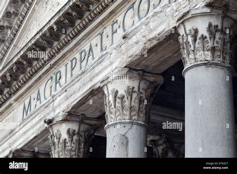 Rome pantheon facade detail with columns Stock Photo - Alamy