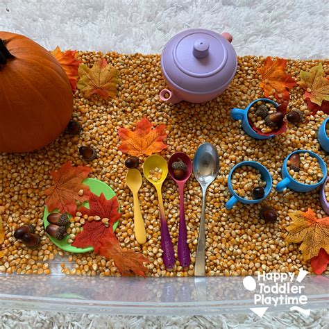 Autumn Tea Party Sensory Bin for Fall - Happy Toddler Playtime