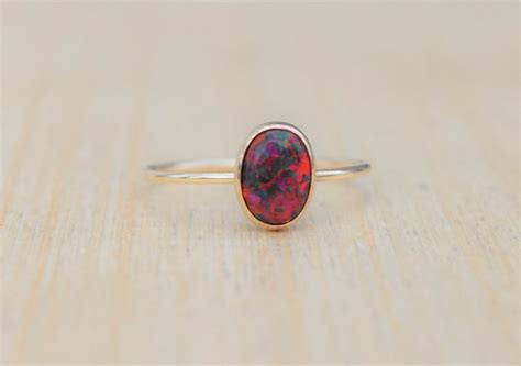 Red Opal Ring Black Cherry Opal Ring Fire Opal Ring Gold - Etsy