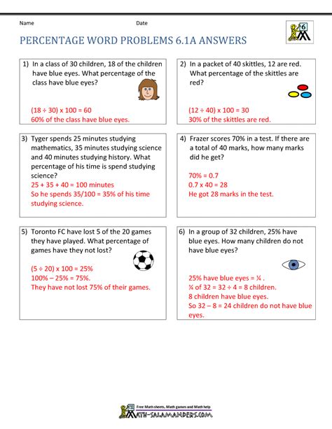 Percentage Problems 6th Grade