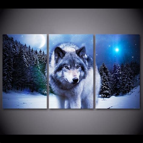 3-Piece Prowling Night Snow Wolf Canvas Wall Art in 2021 | Animal canvas, Wolf painting, Wolf canvas