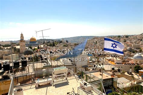 Jerusalem Israel flag above the roofs of the old city - sasson-photos.com