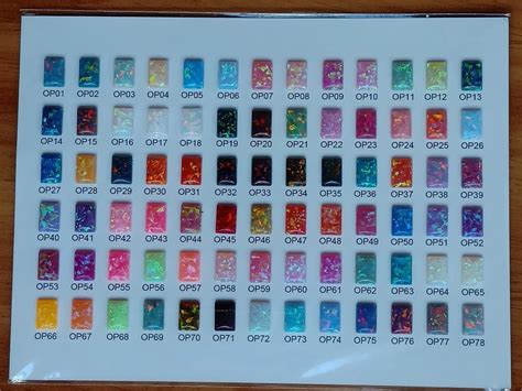 Opal Color Card for 78 Colors Synthetic Opal Color Chart with 78pcs 5x7mm Rectangle Cabochon ...