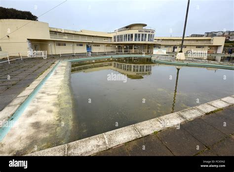 Saltdean Lido, East Sussex, UK. rundown art deco open air swimming pool due for restoration ...