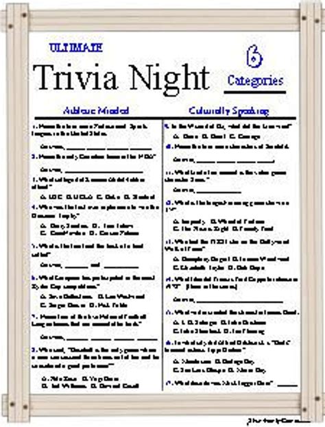 Trivia Night Fun, 6 Different Categories - Etsy