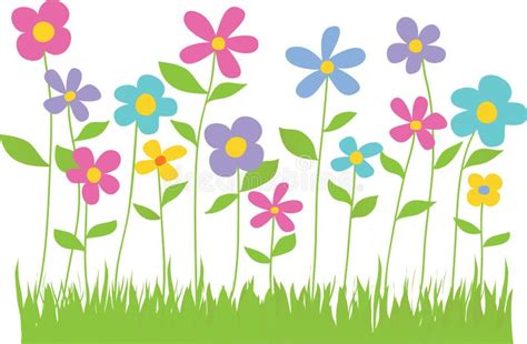 Spring Flowers with Grass Border Stock Illustration - Illustration of ...