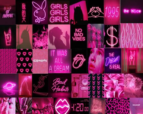 Neon Pink Colors Wall Collage Kit Pink Aesthetic Wall Collage | Images and Photos finder