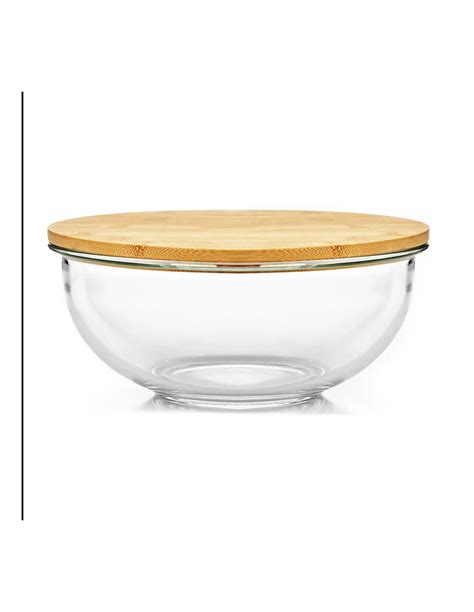 Glass Bowl With Bamboo Lid - Large -3400 Ml