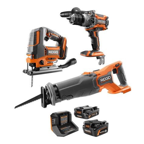 Ridgid 18v brushless cordless 4 tool combo kit with 1 4 0 ah battery 1 2 0 ah battery and ...