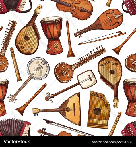 Folk musical instruments seamless pattern Vector Image