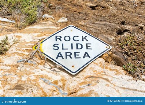 Close-up of a Warning Sign for Rock Slide Area Stock Photo - Image of ...