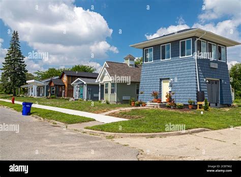 Detroit, Michigan - Tiny houses, built by Cass Community Social Services for the homeless. The ...