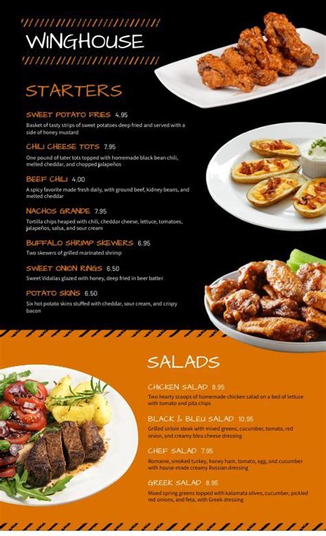 Sports Bar Wings Menu Design Template by MustHaveMenus