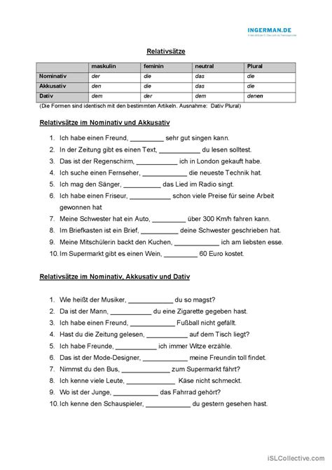 Relativsätze / relativpronomen allge…: Deutsch DAF Arbeitsblätter pdf & doc