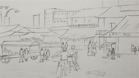 Market scene drawing easy – Artofit