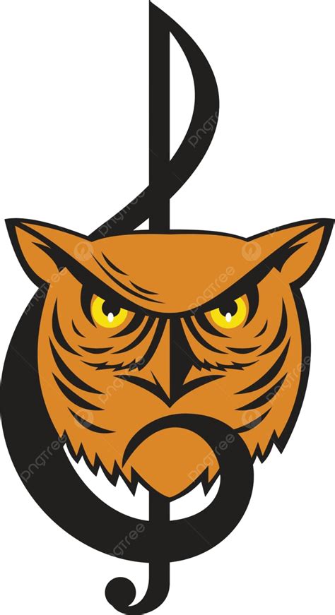 Great Horned Owl Head Musical Note Wildlife Retro Front View Vector, Wildlife, Retro, Front View ...