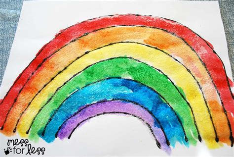 Black Glue and Salt Watercolor Rainbow - Salt Painting for Preschool - Mess for Less