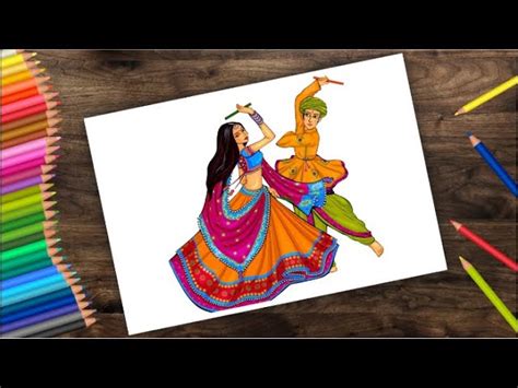 Dessin de paysage de danse spécial Dandiya de Navratri étape par étape