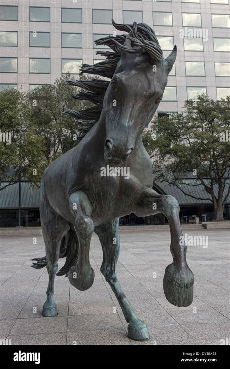 Detail of the bronze "Mustangs of Las Colinas" in Williams square ...