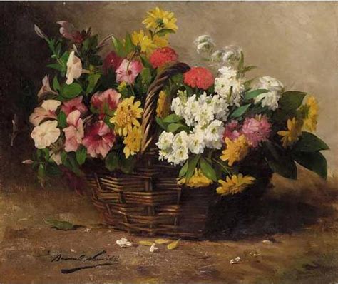 A basket of flowers - Alfred Brunel de Neuville - oil painting reproduction - China Oil Painting ...