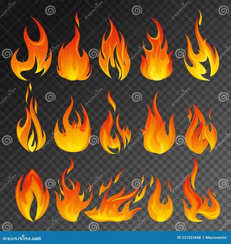 Fire Flame Transparent Icon Set Stock Vector - Illustration of yellow, effect: 231023448