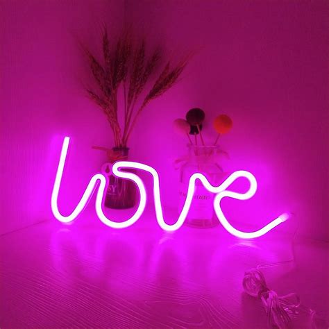 Colording Love Neon Light Signs Wall Decor, Battery And Usb Powered Pink Love Neon Lights Indoor ...
