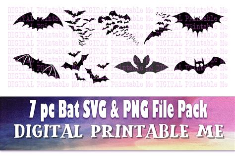 Bat Silhouette Clip Art Pack SVG PNG 7 Images, Pack, Instant Download ...