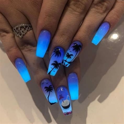 60+ Neon Nail Ideas That Are Perfect For Summer | Glow nails, Blue acrylic nails, Blue ombre nails