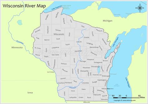 Wisconsin River Map, Rivers & Lakes in Wisconsin (PDF) - Whereig.com