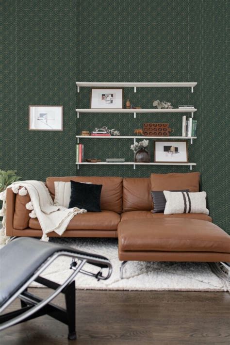 Emerald green geometric Peel and Stick Wallpaper or Unpasted