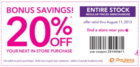 Payless ShoeSource Printable Coupon Save 20% Off Regular Priced Items | Canadian Freebies ...